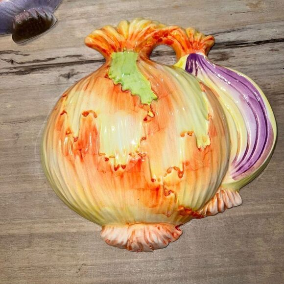 Vintage Ceramic 3D Veggie And Fruit Wall Hanging Decorations set 2 Grandmacore - Picture 2 of 8